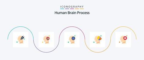 Human Brain Process Flat 5 Icon Pack Including head. analysis. protect. thinking. human vector