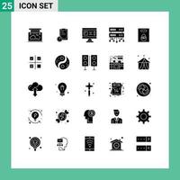 Universal Icon Symbols Group of 25 Modern Solid Glyphs of weight shared server time database server design Editable Vector Design Elements