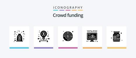 Crowdfunding Glyph 5 Icon Pack Including money. donate. aim. money. charity. Creative Icons Design vector