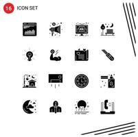 Modern Set of 16 Solid Glyphs and symbols such as park romance computer moon lcd Editable Vector Design Elements