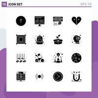 16 Thematic Vector Solid Glyphs and Editable Symbols of break love programing heart data Editable Vector Design Elements