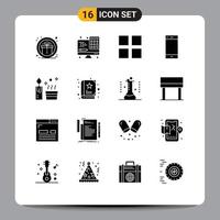 User Interface Pack of 16 Basic Solid Glyphs of natural smart phone grid ring contact Editable Vector Design Elements