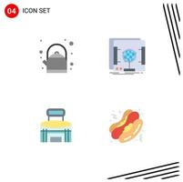 Set of 4 Vector Flat Icons on Grid for breakfast game dimensional scanner stadium Editable Vector Design Elements