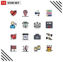 Modern Set of 16 Flat Color Filled Lines Pictograph of search on off soldier switch setting Editable Creative Vector Design Elements