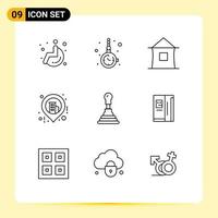 Modern Set of 9 Outlines and symbols such as auto map building location shack Editable Vector Design Elements