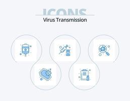 paquete de iconos azules de transmisión de virus 5 diseño de iconos. vidrio. vacuna. goteo. jeringuilla. drogas vector