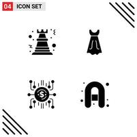 Modern Set of 4 Solid Glyphs and symbols such as pawn crowdfunding rock girl crowdselling Editable Vector Design Elements