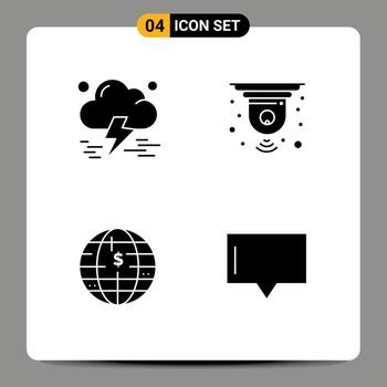 4 Universal Solid Glyphs Set for Web and Mobile Applications cloud bitcoin thunderstorm closed cryptocurrency Editable Vector Design Elements