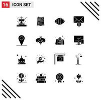 Modern Set of 16 Solid Glyphs and symbols such as interface location box star mail Editable Vector Design Elements