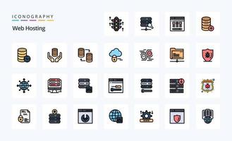 paquete de iconos de estilo lleno de línea de alojamiento web de 25 vector