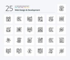 Web Design And Development 25 Line icon pack including estimate. deadline. adaptive. clock. browser vector
