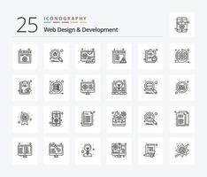 Web Design And Development 25 Line icon pack including estimate. deadline. adaptive. clock. browser vector