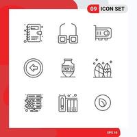 Pack of 9 Modern Outlines Signs and Symbols for Web Print Media such as greece amphora technology left user Editable Vector Design Elements