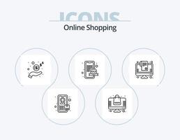 línea de compras en línea paquete de iconos 5 diseño de iconos. en línea. anuncios en línea. crédito. banco vector