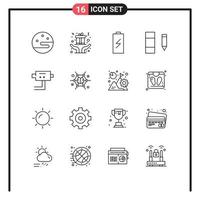 Universal Icon Symbols Group of 16 Modern Outlines of security cam charge edit column Editable Vector Design Elements