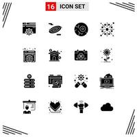 Pack of 16 Modern Solid Glyphs Signs and Symbols for Web Print Media such as globe light moon holiday festivity Editable Vector Design Elements