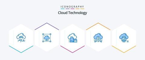 tecnología en la nube 25 paquete de iconos azules que incluye compartir. nube. seguro. en línea. regalo vector