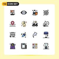 Modern Set of 16 Flat Color Filled Lines and symbols such as assistance way orange location social network Editable Creative Vector Design Elements