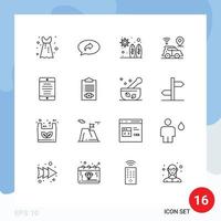 Set of 16 Modern UI Icons Symbols Signs for smartphone interface adrenaline technology location Editable Vector Design Elements