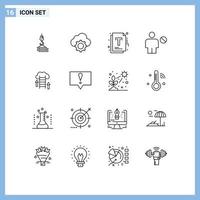 Modern Set of 16 Outlines Pictograph of denied blocked cloud avatar management Editable Vector Design Elements