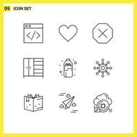 Universal Icon Symbols Group of 9 Modern Outlines of arrow water delete drink wardrobe Editable Vector Design Elements