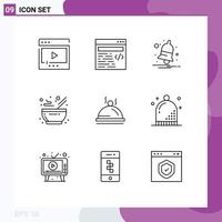 Universal Icon Symbols Group of 9 Modern Outlines of dish hot bell kitchen bowl Editable Vector Design Elements