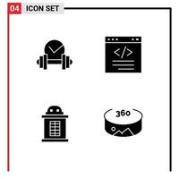 Editable Vector Line Pack of 4 Simple Solid Glyphs of dumbbell ticket sport coding train Editable Vector Design Elements