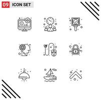 Set of 9 Modern UI Icons Symbols Signs for ecommerce cart check brain labyrinth Editable Vector Design Elements