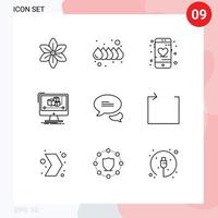 User Interface Pack of 9 Basic Outlines of messaging software heart monitor computer Editable Vector Design Elements