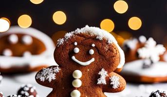 professional food photography of a Three gingerbread man cookies fall photo