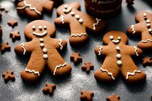 professional food photography of a Three gingerbread man cookies fall photo