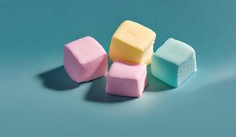 -professional food photography closeup of a Marshmallows. Chewy candy close-up on a turquoise background photo