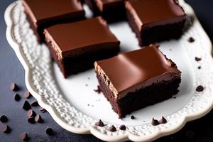 fotografía de comida profesional brownie de café cubierto con glaseado de chocolate con espacio libre a su alrededor foto