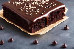 professional food photographyCoffee brownie covered with chocolate glaze with free space around it photo