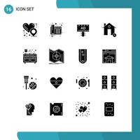 Pack of 16 creative Solid Glyphs of kitchen house board estate cancel Editable Vector Design Elements