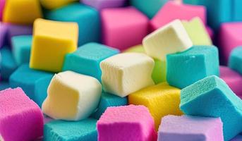 -professional food photography closeup of a Marshmallows. Chewy candy close-up on a turquoise background photo