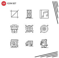 Set of 9 Vector Outlines on Grid for connected marketplace media shop mobile Editable Vector Design Elements