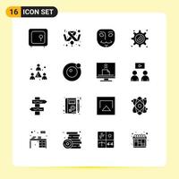 16 User Interface Solid Glyph Pack of modern Signs and Symbols of staff colleague feminism settings cogwheel Editable Vector Design Elements