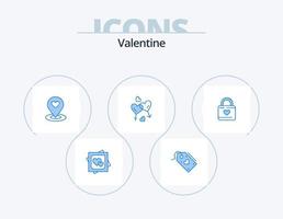 paquete de iconos azul de san valentín 5 diseño de iconos. mujeres. corazón. descuento. corazón. buscador de ubicación vector