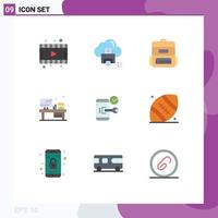 Pack of 9 Modern Flat Colors Signs and Symbols for Web Print Media such as mobile key bag monitor office Editable Vector Design Elements