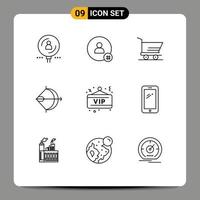 Set of 9 Modern UI Icons Symbols Signs for shoot arrow twitter archery trolley Editable Vector Design Elements