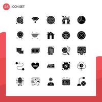 Pictogram Set of 25 Simple Solid Glyphs of gauge graph food diagram door Editable Vector Design Elements