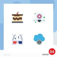 4 Thematic Vector Flat Icons and Editable Symbols of bakery film food solution cloud Editable Vector Design Elements