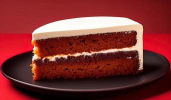 professional food photography of a piece of cake sitting on top of a red plate photo
