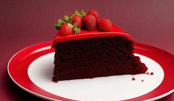 professional food photography of a piece of cake sitting on top of a red plate photo