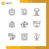 9 User Interface Outline Pack of modern Signs and Symbols of machine engine furniture wedding love Editable Vector Design Elements