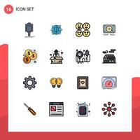 16 Flat Color Filled Line concept for Websites Mobile and Apps speaker music global sad emojis Editable Creative Vector Design Elements