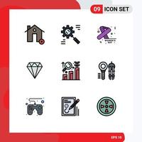 Universal Icon Symbols Group of 9 Modern Filledline Flat Colors of gam jewel effective diamond feminine Editable Vector Design Elements