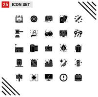 Group of 25 Solid Glyphs Signs and Symbols for card poker travel game mouse Editable Vector Design Elements