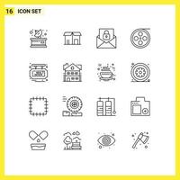 16 Thematic Vector Outlines and Editable Symbols of estate video communication roll camera Editable Vector Design Elements